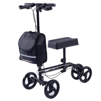 EQUIPMED Knee Scooter Walker, Dual Brakes - Bag - Broken Leg Ankle Foot Mobility - Crutches Alternative - Black