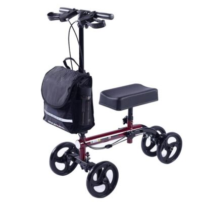 EQUIPMED Knee Scooter Walker, Dual Brakes - Bag - Broken Leg Ankle Foot Mobility - Crutches Alternative - Red