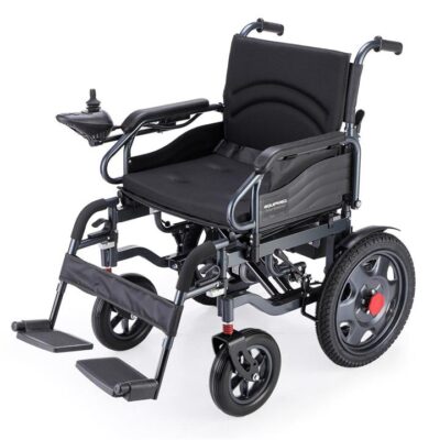EQUIPMED Electric Folding Wheelchair, Wide Bariatric Chair Seat, Comfortable for S-XL, Long Range, Lithium Battery, Black/Grey