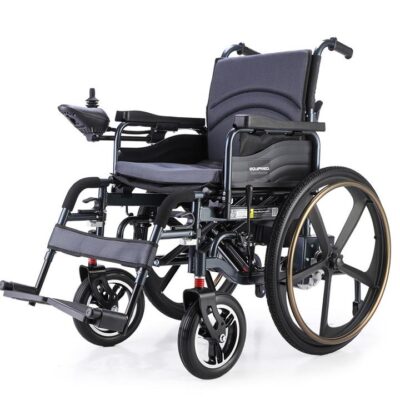 EQUIPMED Electric Wheelchair Folding, Airline Approved, Long Range, Lithium Battery, 24" Rear Wheels, Black