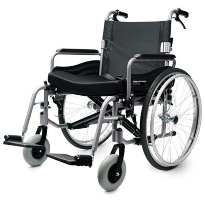 EQUIPMED Folding Wheelchair XXL Extra-Wide Bariatric Seat , Aluminium Frame, 150kg Capacity, 24 Inch Wheels, Park Brakes, Black