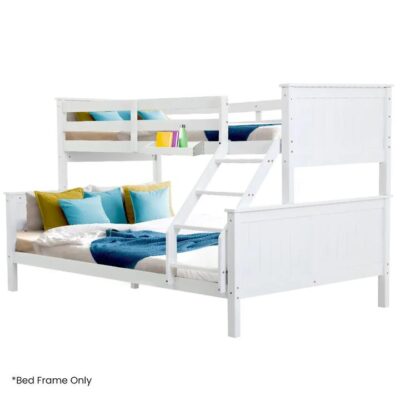 KINGSTON SLUMBER Triple Wooden Single Over Double Bunk Bed Frame for Kids, Convertible Design, White