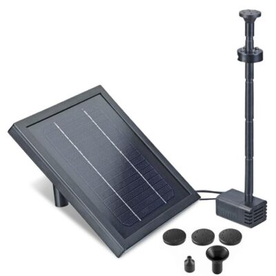 PROTEGE Water Feature Fountain Pond Pump, w/ Solar Panel, Lithium Battery, Remote Control, Nozzle kit