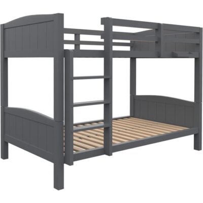 KINGSTON SLUMBER Single Bunk Bed Frame, Solid Pine 2-in-1 Modular Design Convert to 2 Single Beds, Grey