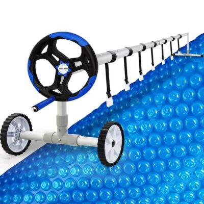 AURELAQUA Pool Roller Cover and 9.5x4m Solar Blanket 500 Micron, Blue