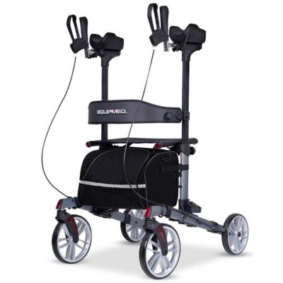 EQUIPMED Upright Rollator Walker with Forearm Rest Supports, Mobilty Aid with Seat, Grey