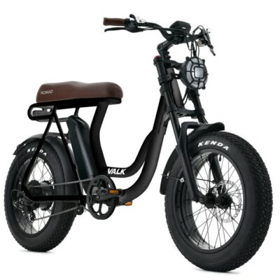 VALK Nomad Electric Fat Tyre Bike, 350W, 32km/hr, Throttle ebike, Disc Brakes, Step-Through Alloy, Shimano 7 spd, 20x4" Kenda Tyres, Suspension, Black