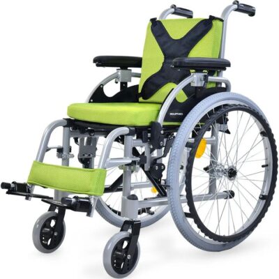 EQUIPMED Kids Premium Paediatric Wheelchair, Lightweight Aluminium, 22" Wheels, 75kg Rated, Green