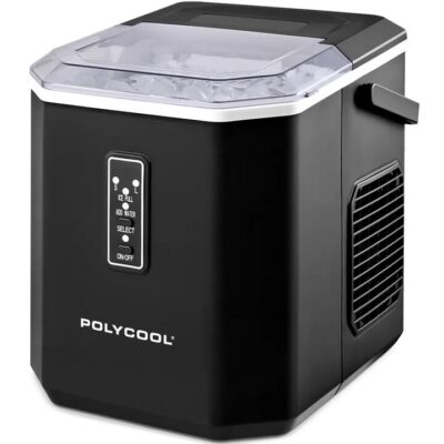 POLYCOOL Portable Ice Maker Machine, Automatic, 12kg/day,  Auto Clean, with Scoop and Removable Basket, Black