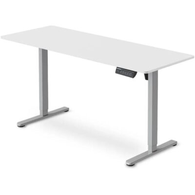 FORTIA Sit to Stand Standing Desk, 160x60cm, 72-118cm Electric Height Adjustable, White Desktop/Silver Frame